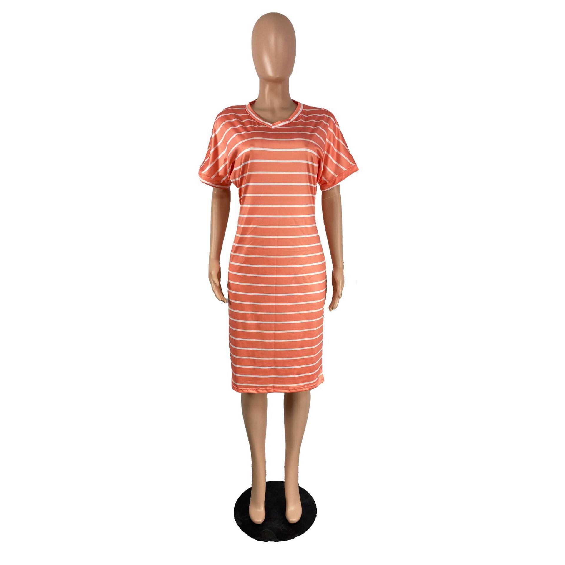 Women Striped Print V-Neck Casual Dress 8