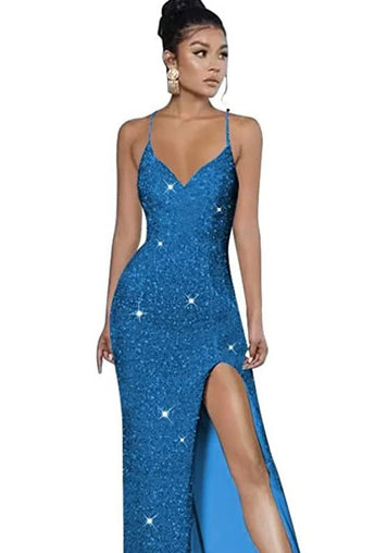 Sleeveless Backless Strap Red Deep V-Neck Sequin Dress（Processing time need 3-6 days） 11