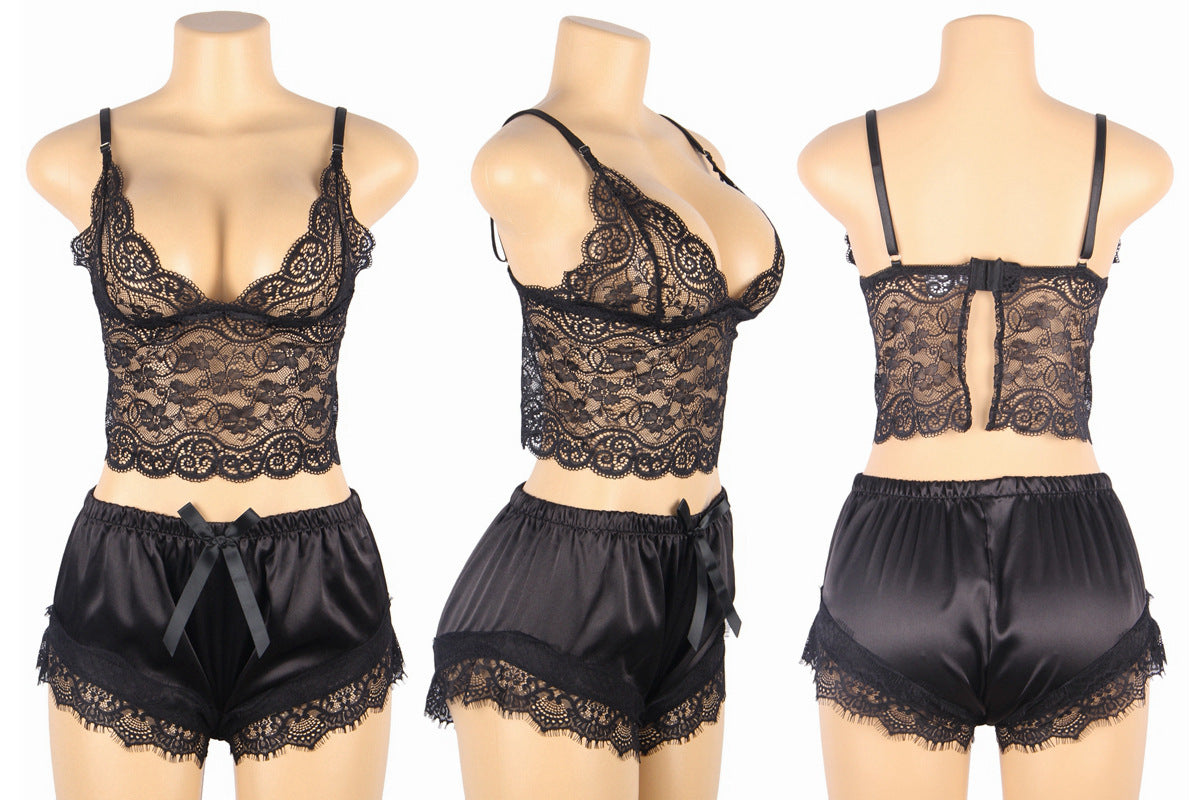 Valentine's Day Sexy Lingerie Casual Sexy Straps Two-Piece Pajamas Set 14