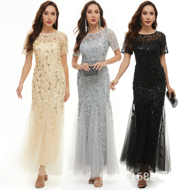 Sequin Dress Fashion Short Sleeve Slim Bridesmaid Dress Luxury Formal Party Evening Dress Long Mermaid Dress 13