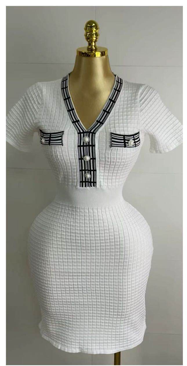 Summer Short Sleeve Slim Waist Knitting Dress
