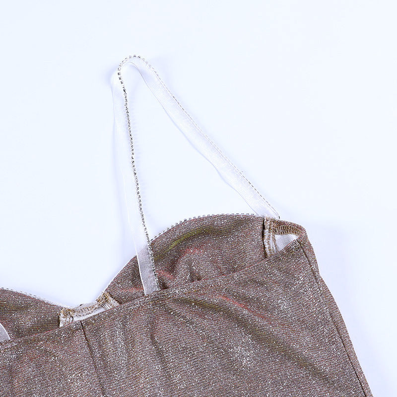 Spring And Summer Glitter Diamond Strap Mini Dress 23