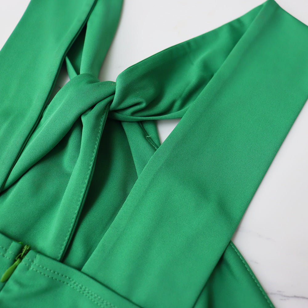 Summer Sleeveless Low Back Solid Color High Waist Strap Straight Jumpsuit 15