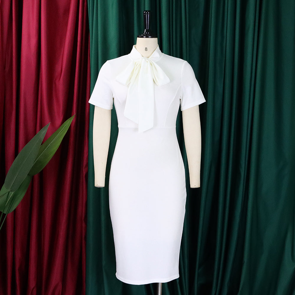 Women's Fashion Short Sleeve Lace-Up Slim Pencil Vocation Chic Dress 21