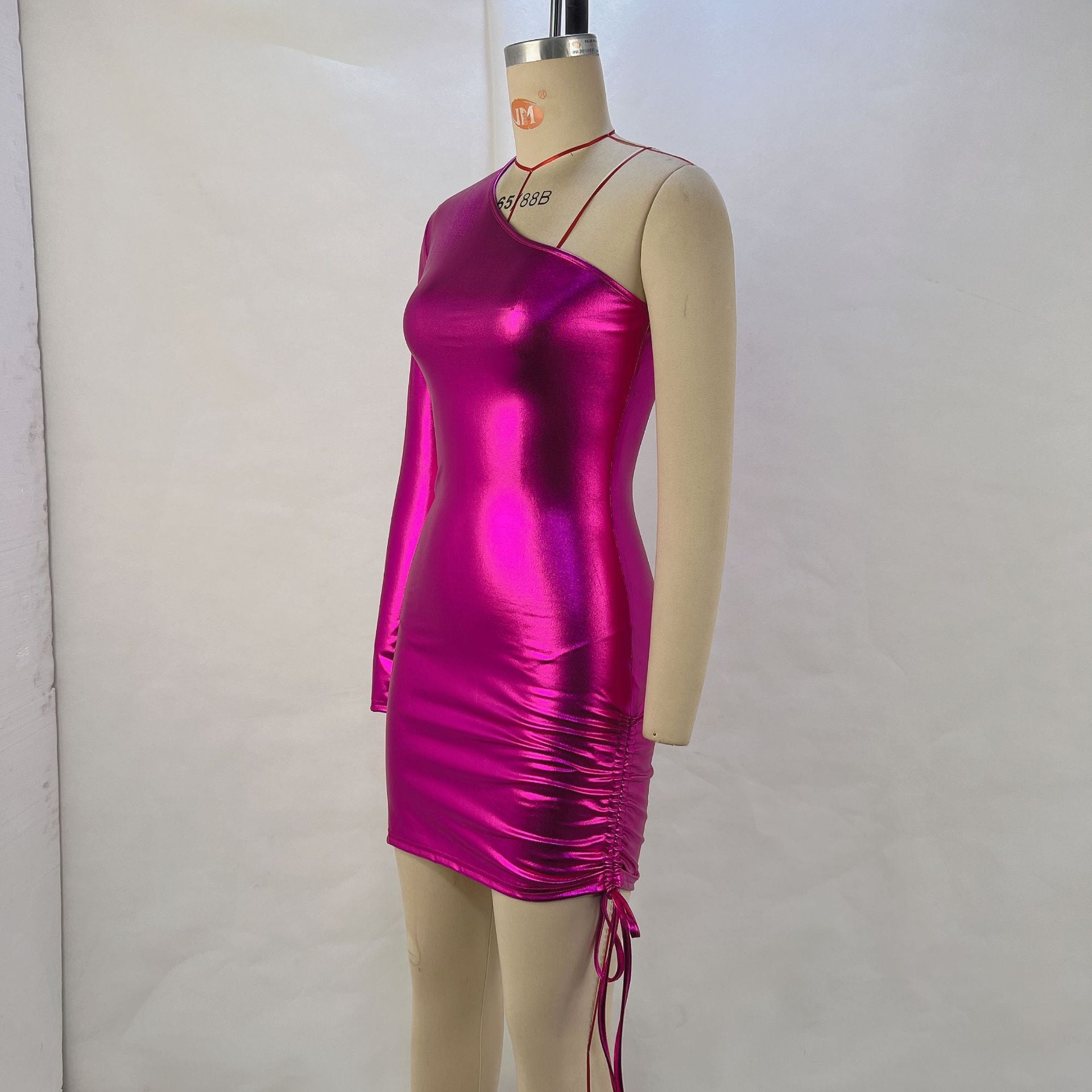 Women's Fashion Sexy Slash Neck Slim Waist Drawstring Bodycon Nightclub Dress 9