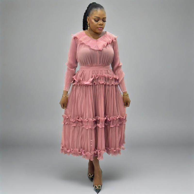 Plus Size African Women Shiny V-neck elegant dress 3