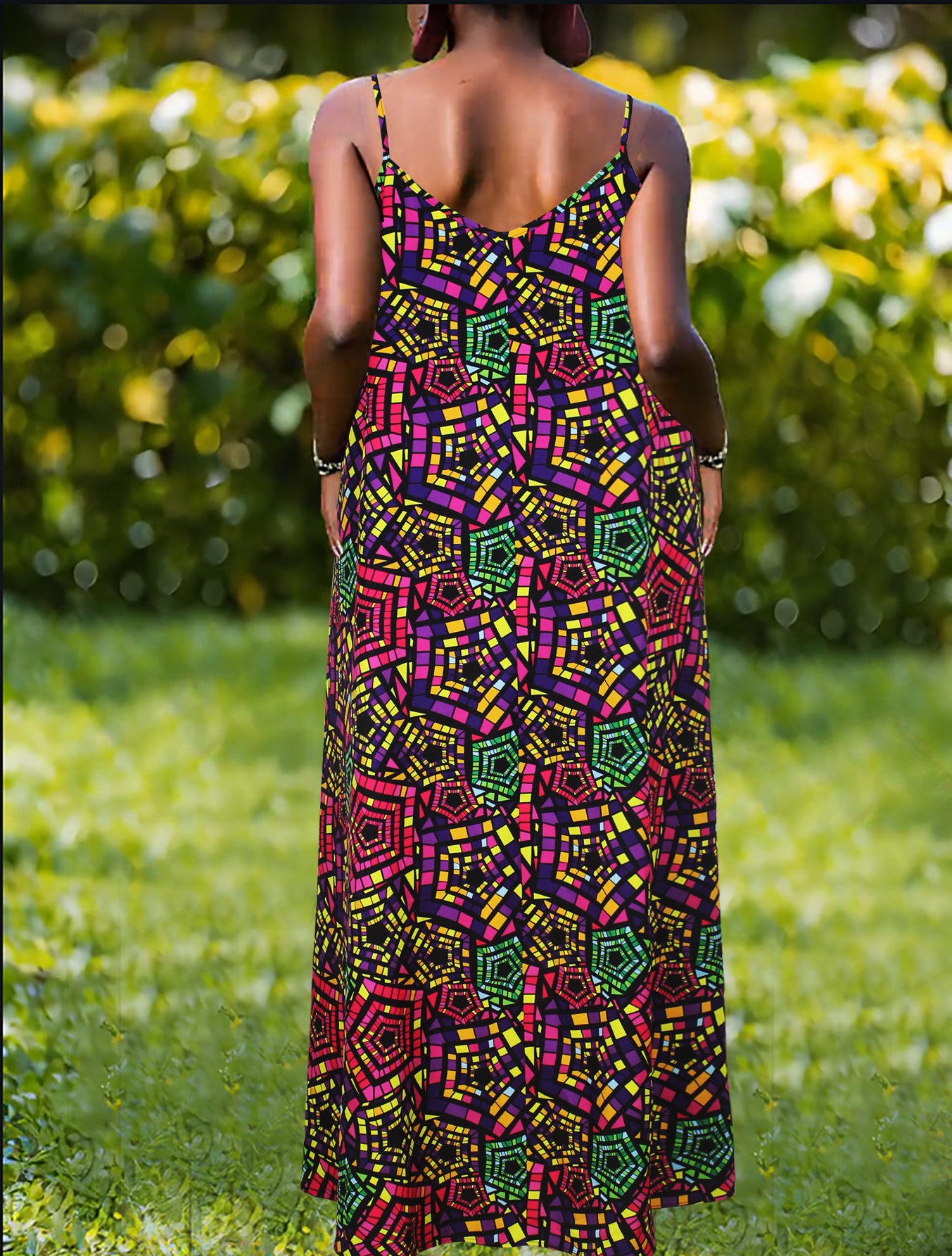 Plus Size Women Elegant Suspender Print Dress 5