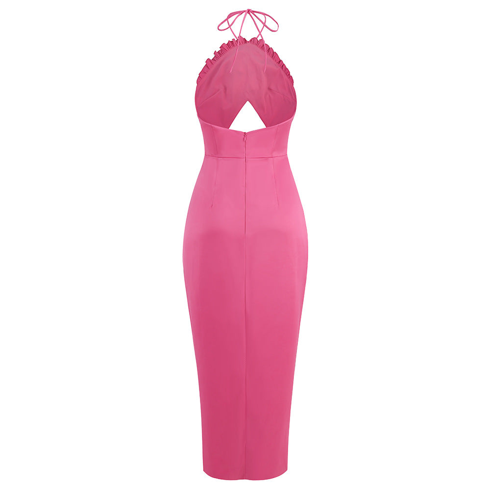 Summer Flower Sexy Strapless Halter Low Back Slit Long Party Dress 11