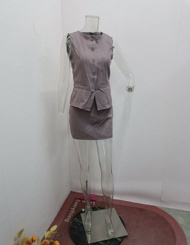 Summer Women slash shoulder sleeveless top and skirt two-piece set 11