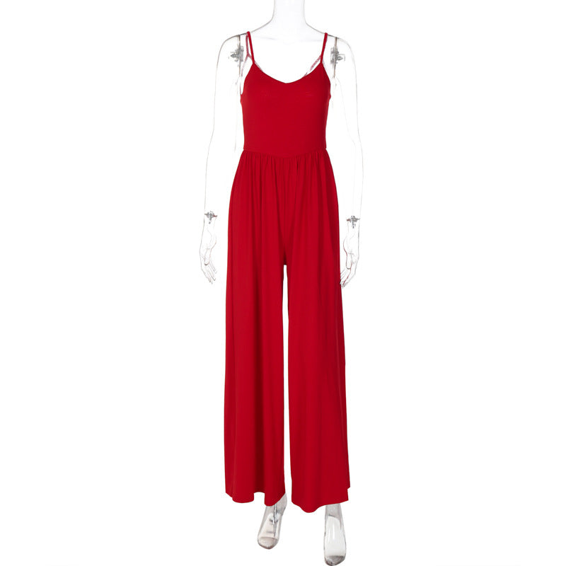 Women Summer Sexy Backless Suspender Loose Jumpsuit 7