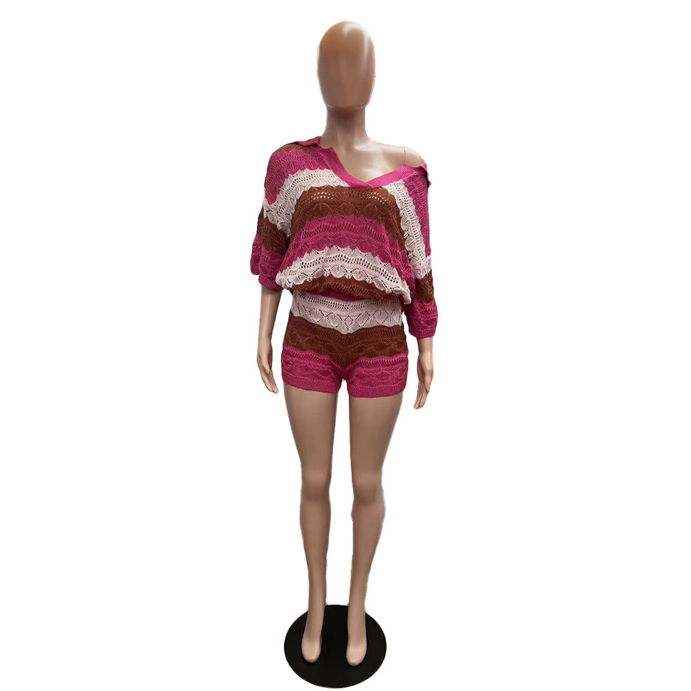 Women striped sweater and Shorts Two-piece Set 9