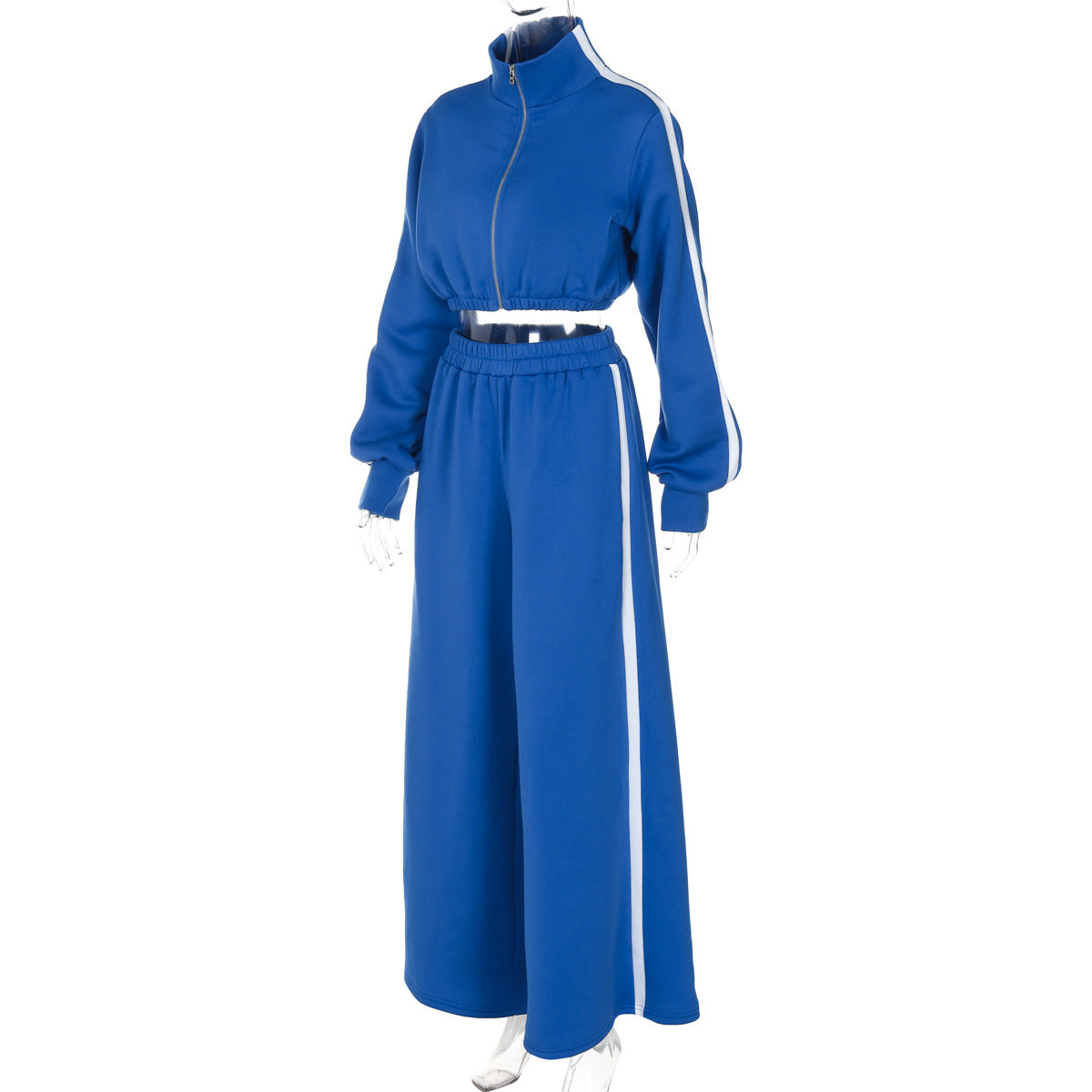 Women's Autumn Fashion Zipper Long Sleeve Top Wide Leg Pants Casual Sports Two Piece Set 11