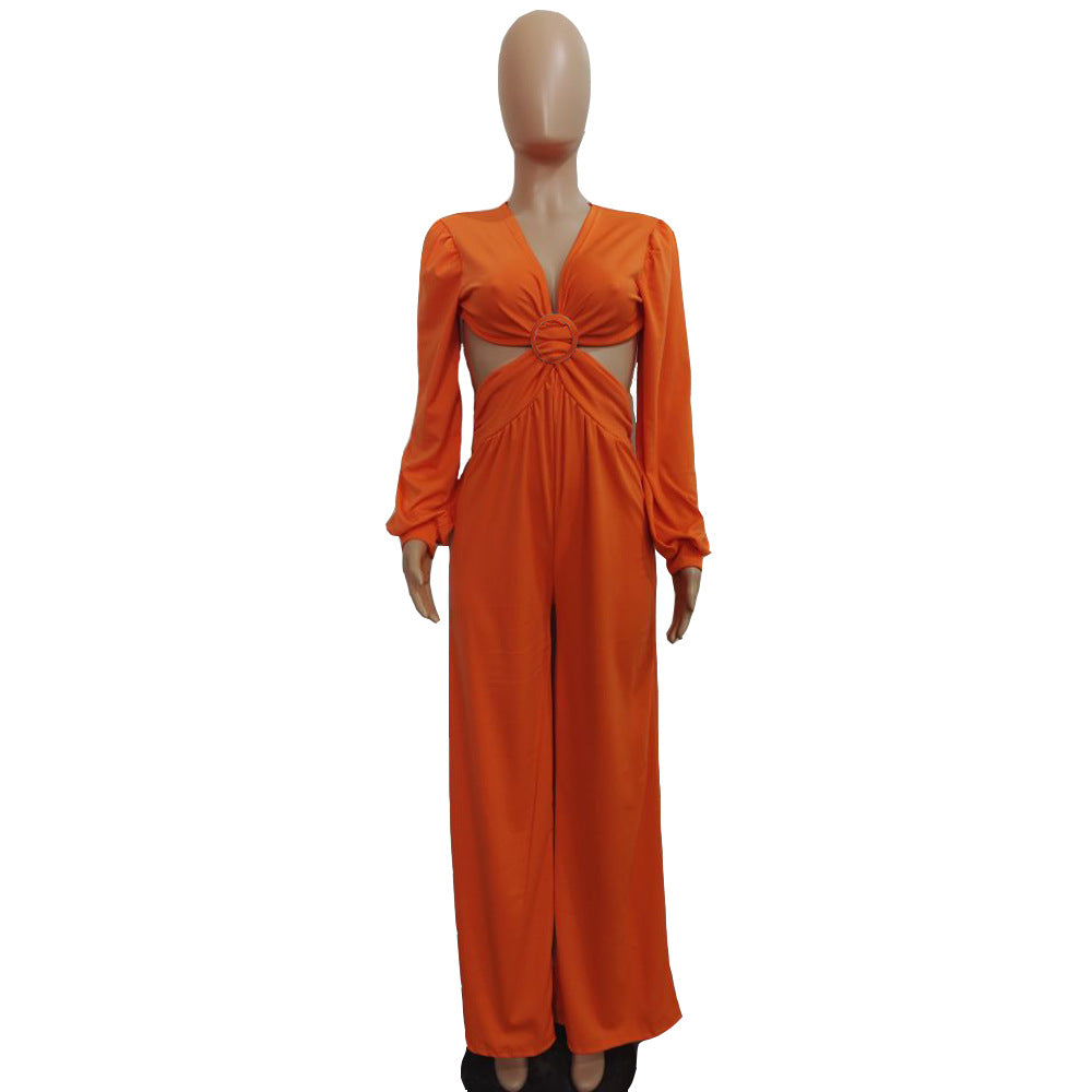 Sexy solid color long Halter Neck Jumpsuit 12