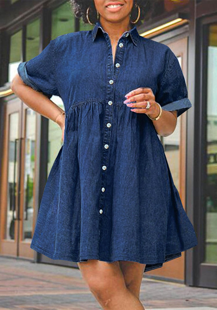 Women Denim Short Sleeve Puff Dress