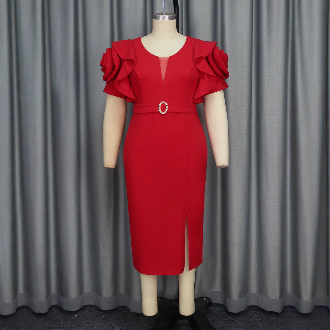 Women Round Neck petal sleeve Formal Party flower Dresses 3