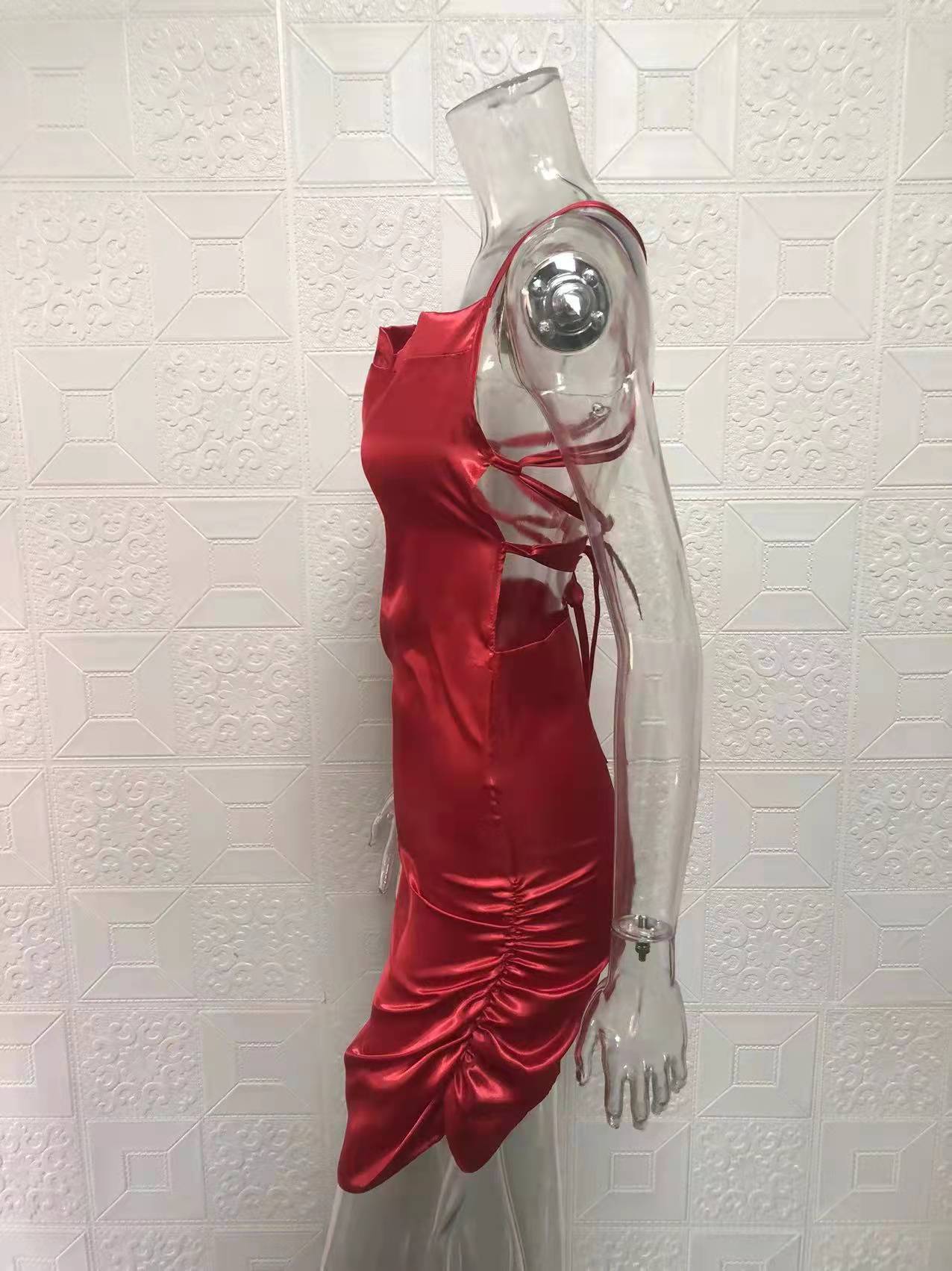 Women Sexy Strapless Pleated Backless Hollow Strap Dress 44