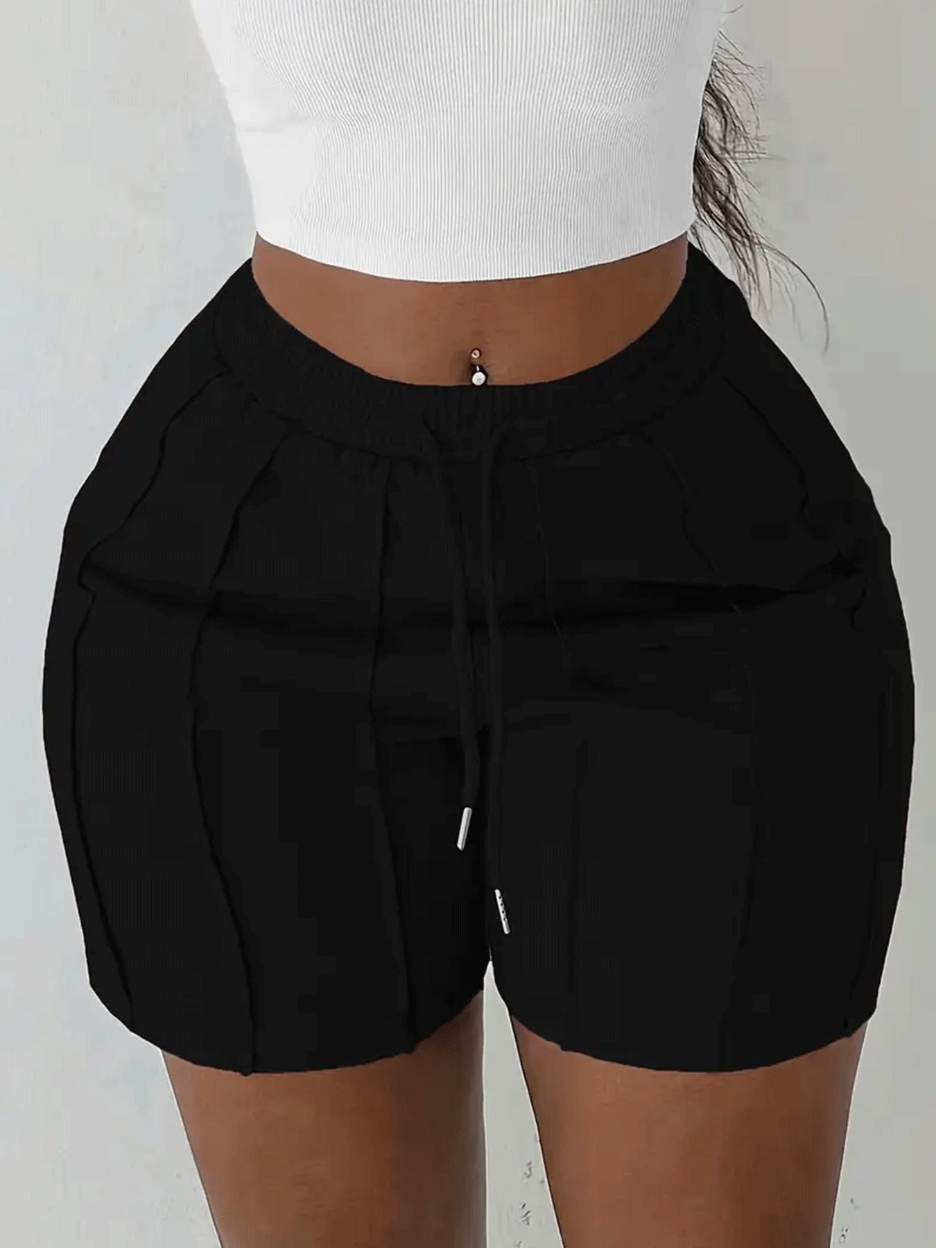 Women Spring Solid Casual Drawstring Shorts 3