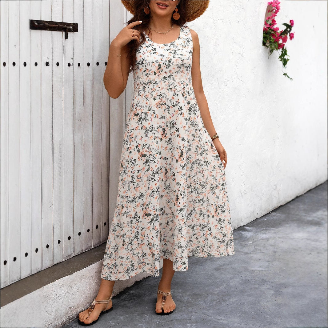 Plus Size Printed Sleeveless Pocket Loose Dress 3