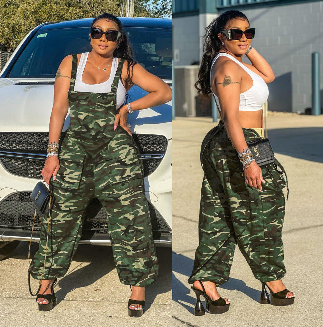 Summer Women's Fashion Suspenders Camouflage Pants Digital Printing Loose Jumpsuit 5