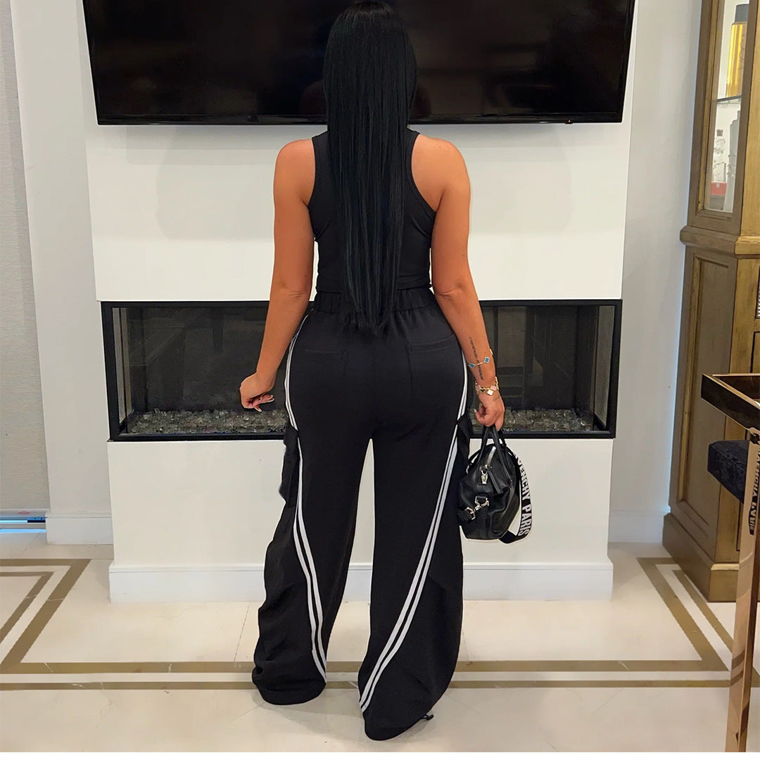 Women's Fashion Denim Patchwork Loose Straight Pants 3