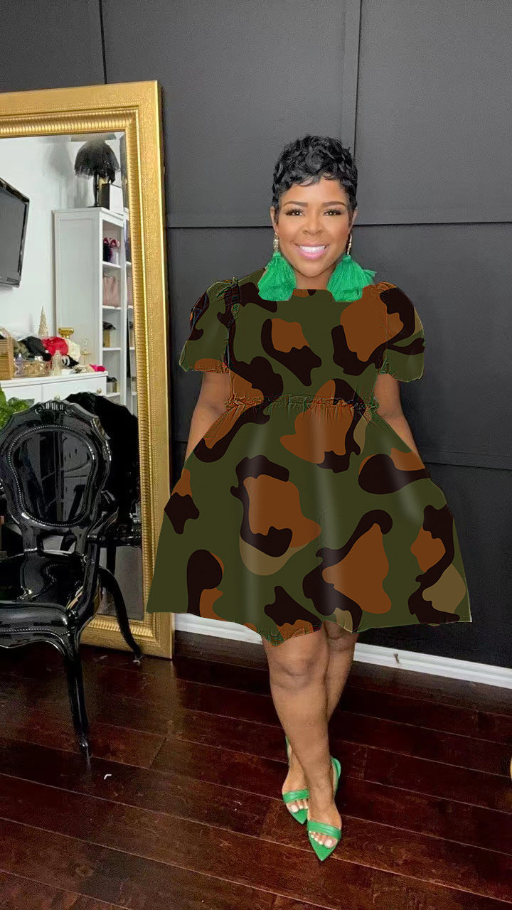 Autumn and winter women's printed front zipper dress 4