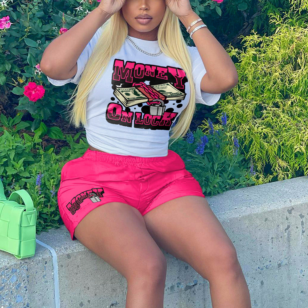 Women cartoon print T-shirt and shorts two-piece set 10