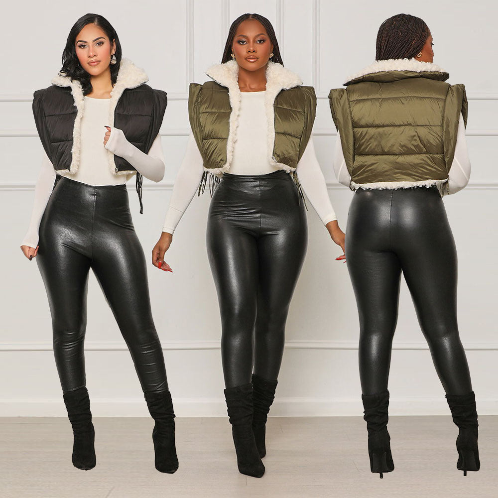 Autumn and winter solid color double-sided zipper Fleece cotton Padded vest 5