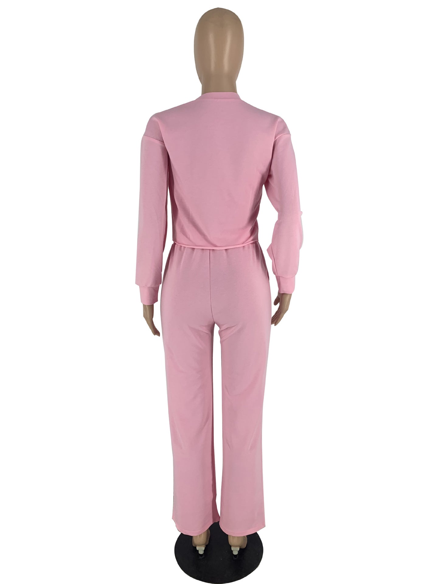 Solid Color Long Sleeve Pocket Straight Pants 2 Piece Set 31