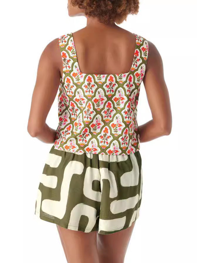 Women Printed Casual Tank Top and Shorts Two-piece Set 5