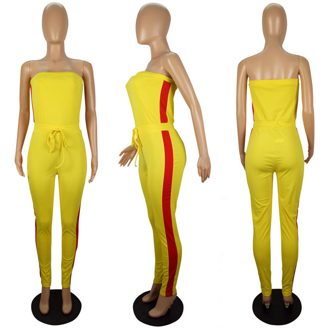 Spring and summer women's style slim fit strapless drawstring waist Jumpsuit 11