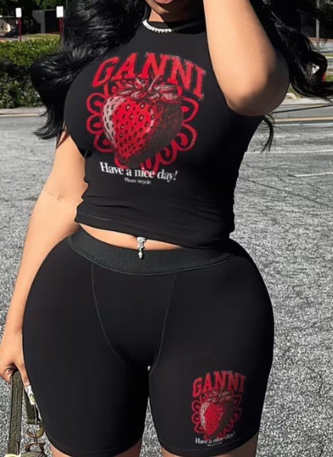 Trendy Print Short Sleeve T-Shirt Shorts Two Piece Set