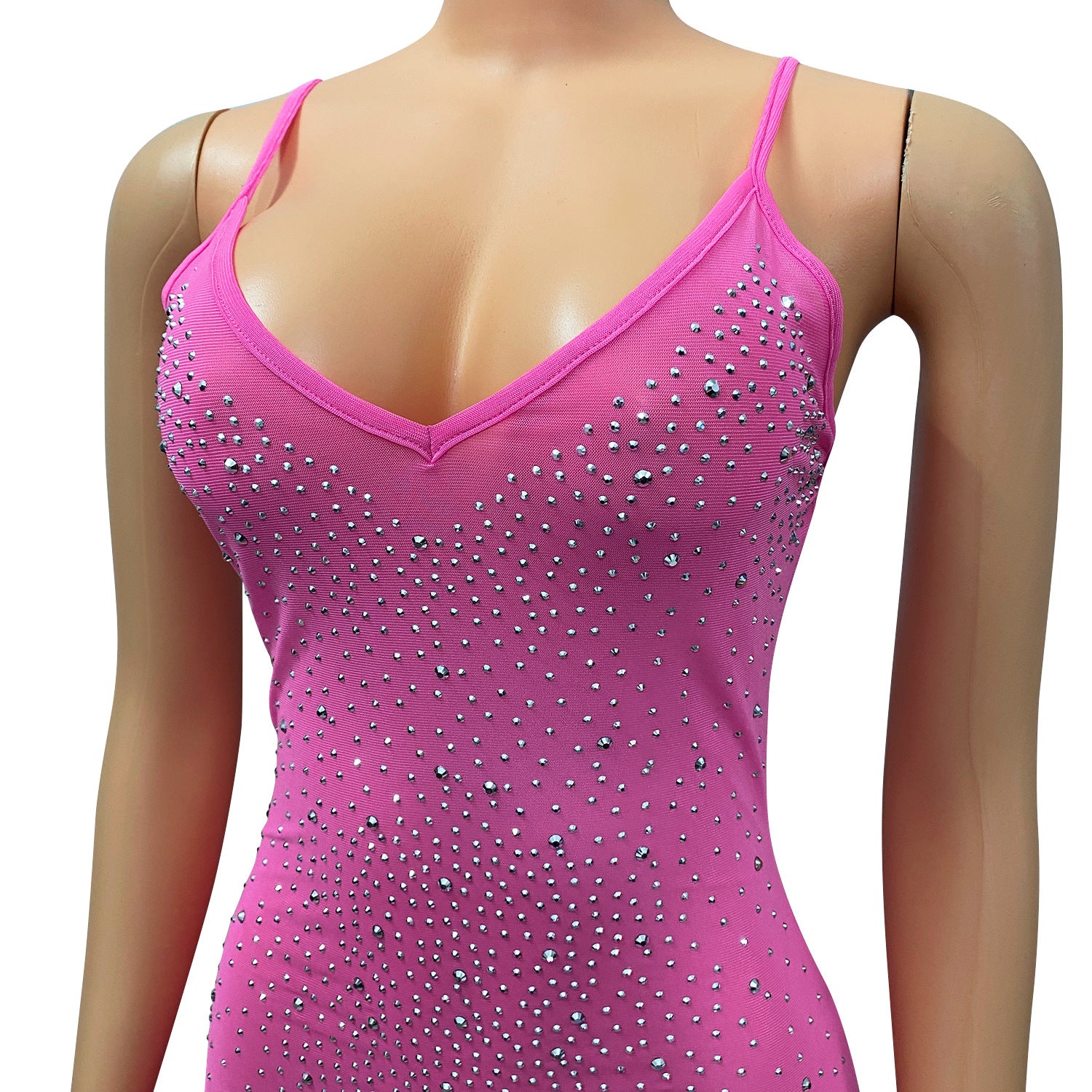 Summer Women's Sexy Mesh Beaded Nightclub Sling Short Dress 14