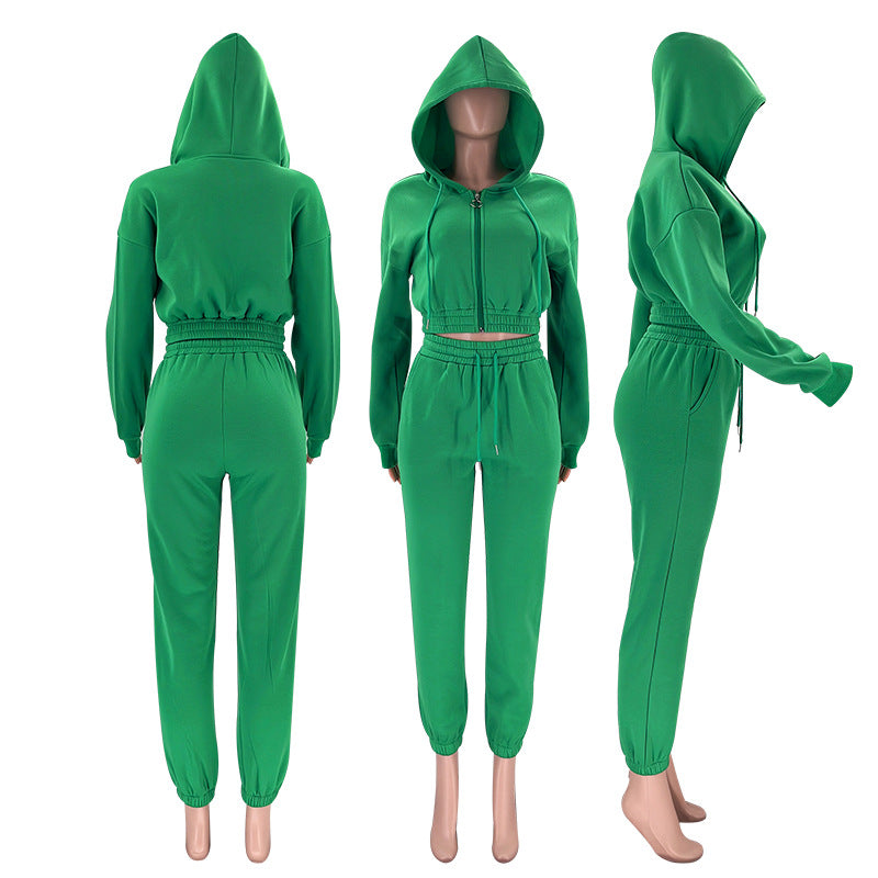 Women Autumn and Winter Zipper Hoodies and Pant Casual Sports Two-piece Set 17