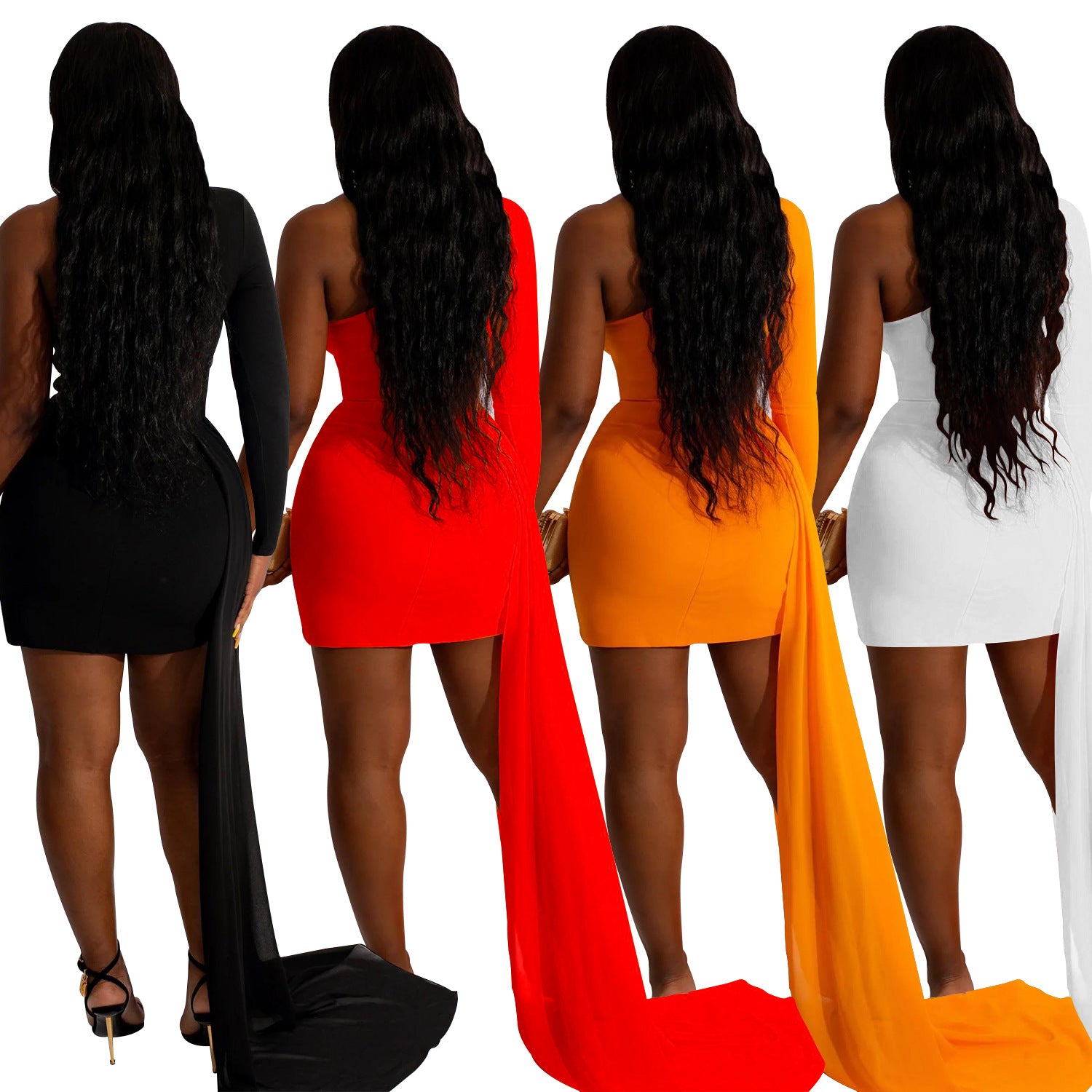 Women Feather One Shoulder Slash Shoulder Dress 6