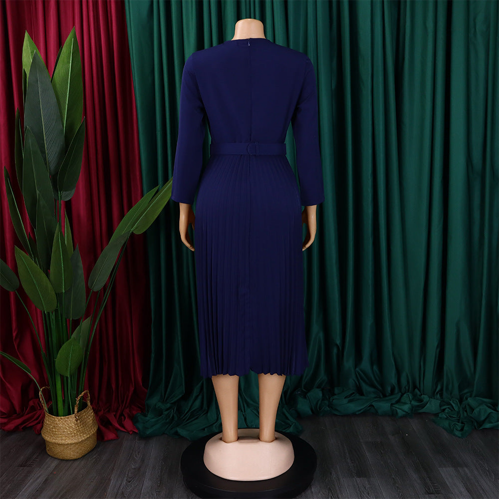 Plus Size African Women Chic Elegant Pleated Career Solid Dress 46