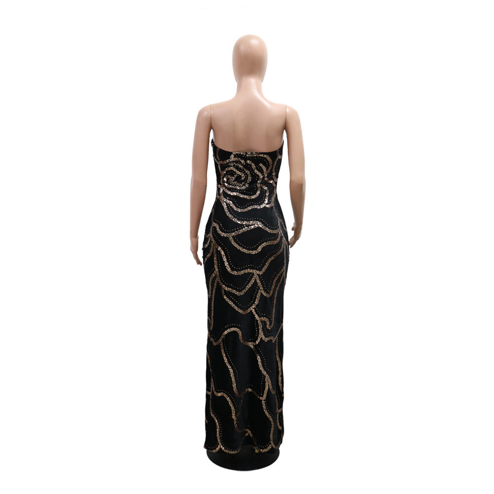 V-Neck Strapless Luxury Sequin Formal Party Long Dress 11