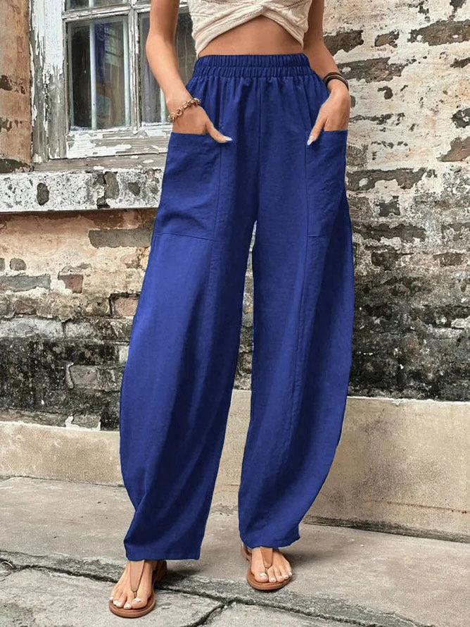 Women's Pants Solid Color Casual Elastic Trousers 22