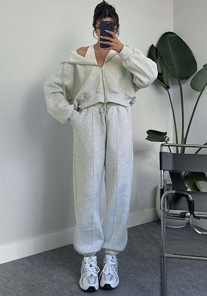 Women Autumn and Winter Solid Hoodies and Casual Hoodies Two-piece Set