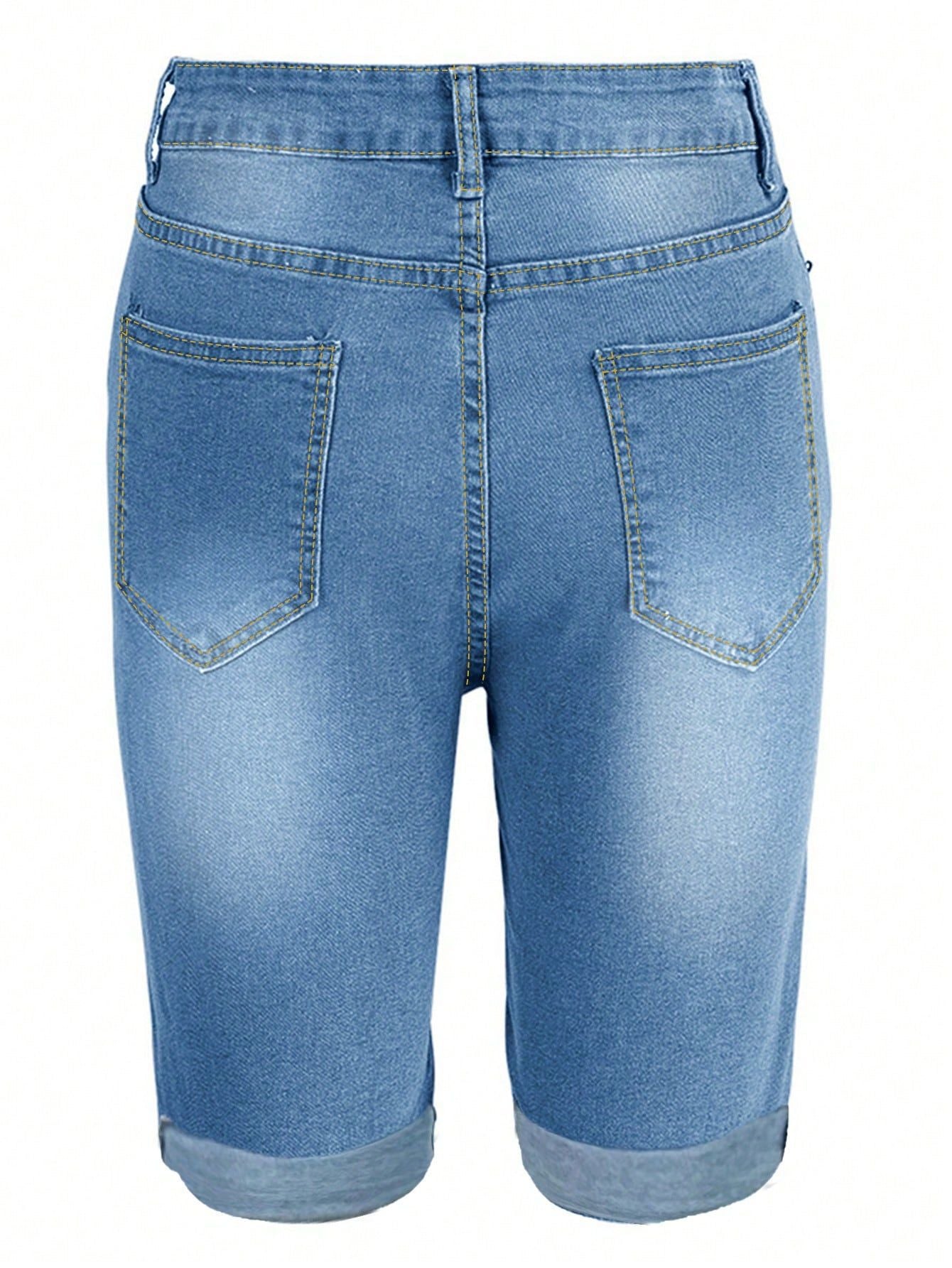 Women's Ripped Denim Knee-Length Shorts 4