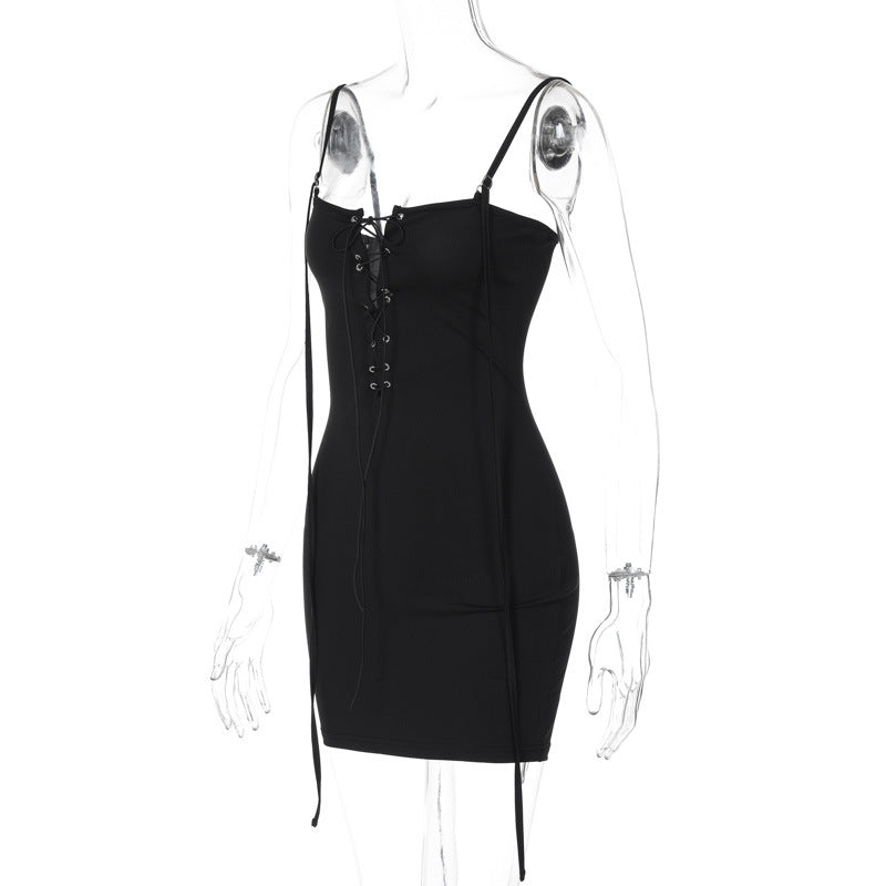 Women's Spring Sexy Hollow Lace-Up Strap Tight Fitting Bodycon Dress 7