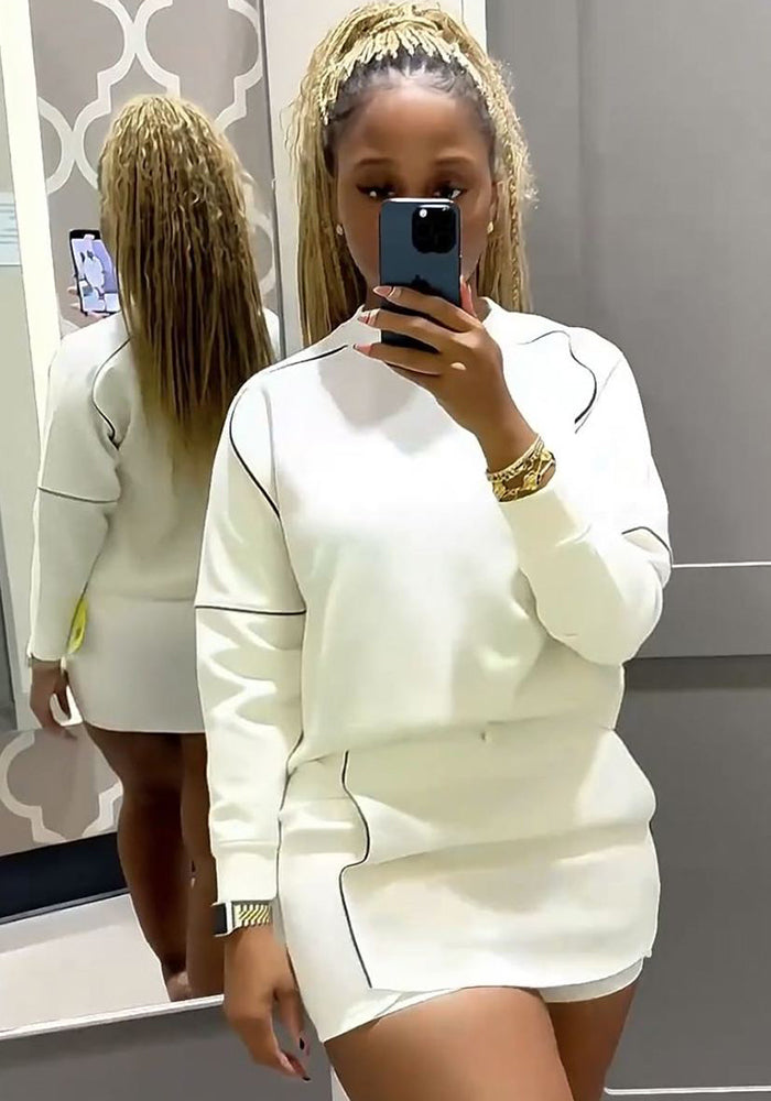 Women autumn and winter long-sleeved Hoodies lace stripes and shorts sports Casual Two Piece Set