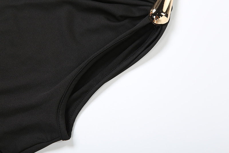 Women Fall Solid Metallic Sleeveless Sexy Slit Dress 40