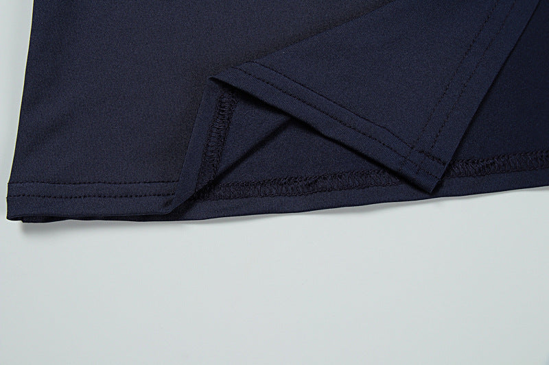 Summer Women's Fashion Chic Solid Round Neck Slim Fit Slit Dress 12