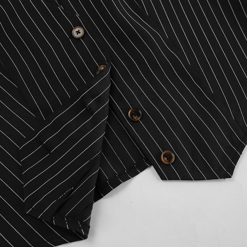 Summer Black And White Striped Chic Career Sleeveless Vest Pants Fashion Two-Piece Set 19