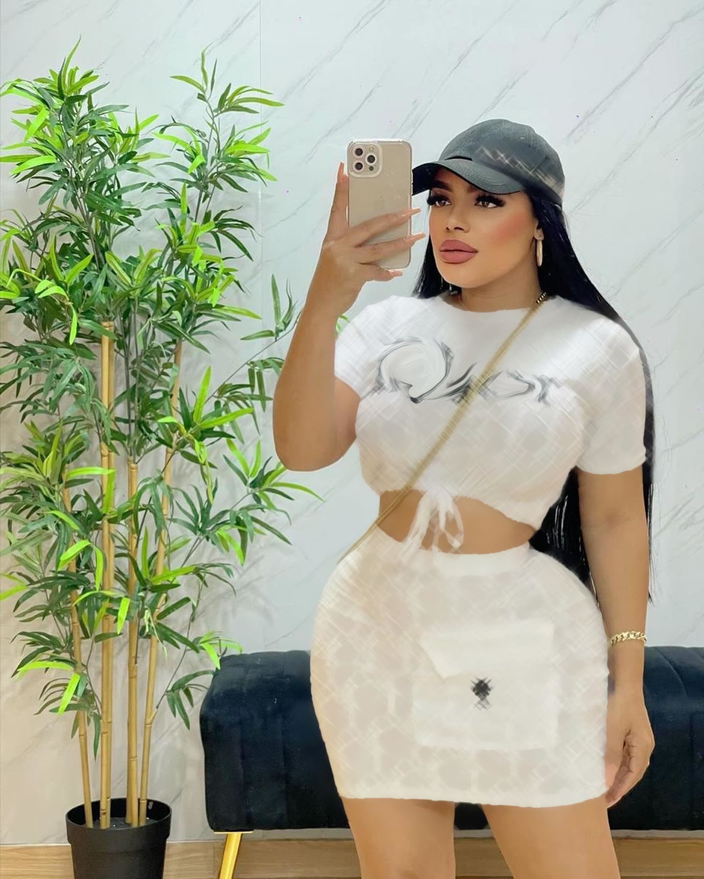 Women's Fashion Casual Ladies Short Sleeve and Short Skirt Set