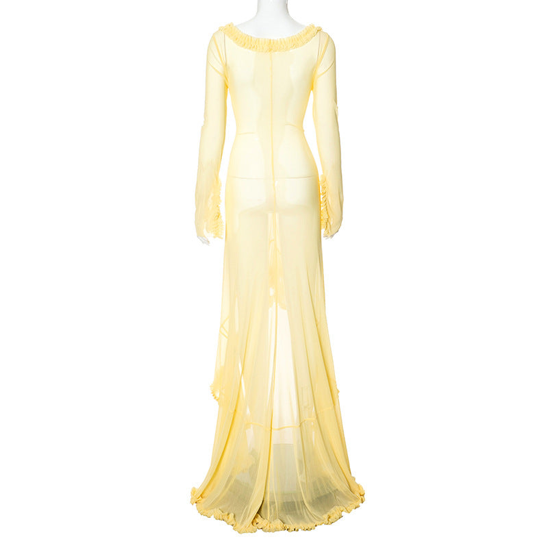 Women Hollow Gathered Lace Dress 14