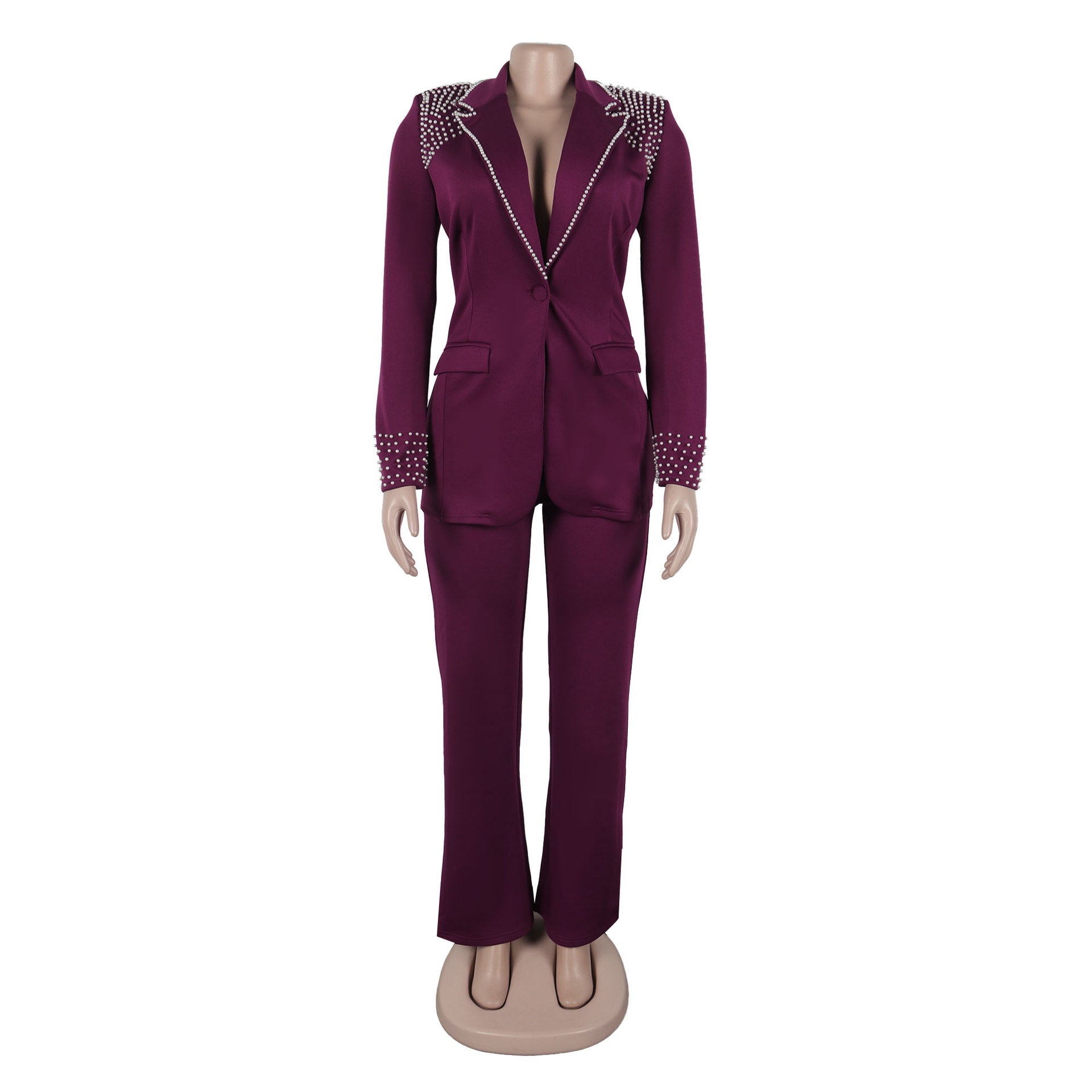 Pearl Long Sleeve Slim Blazer Pants Two-Piece Suit 19