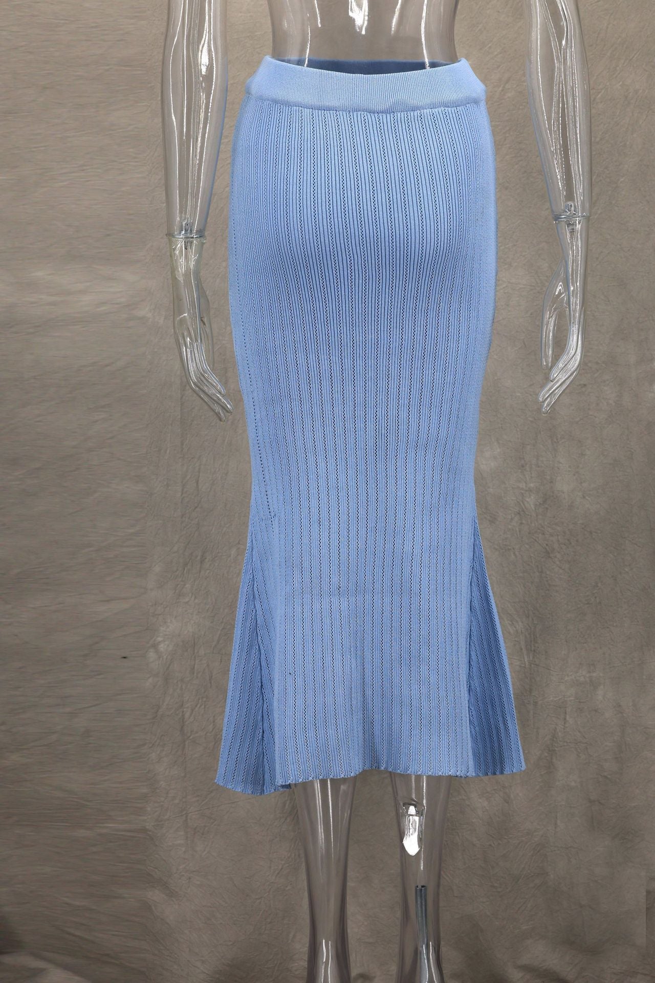 Autumn Winter Elegant Ruffled V-Neck Bodycon Fishtail Skirt Set 27