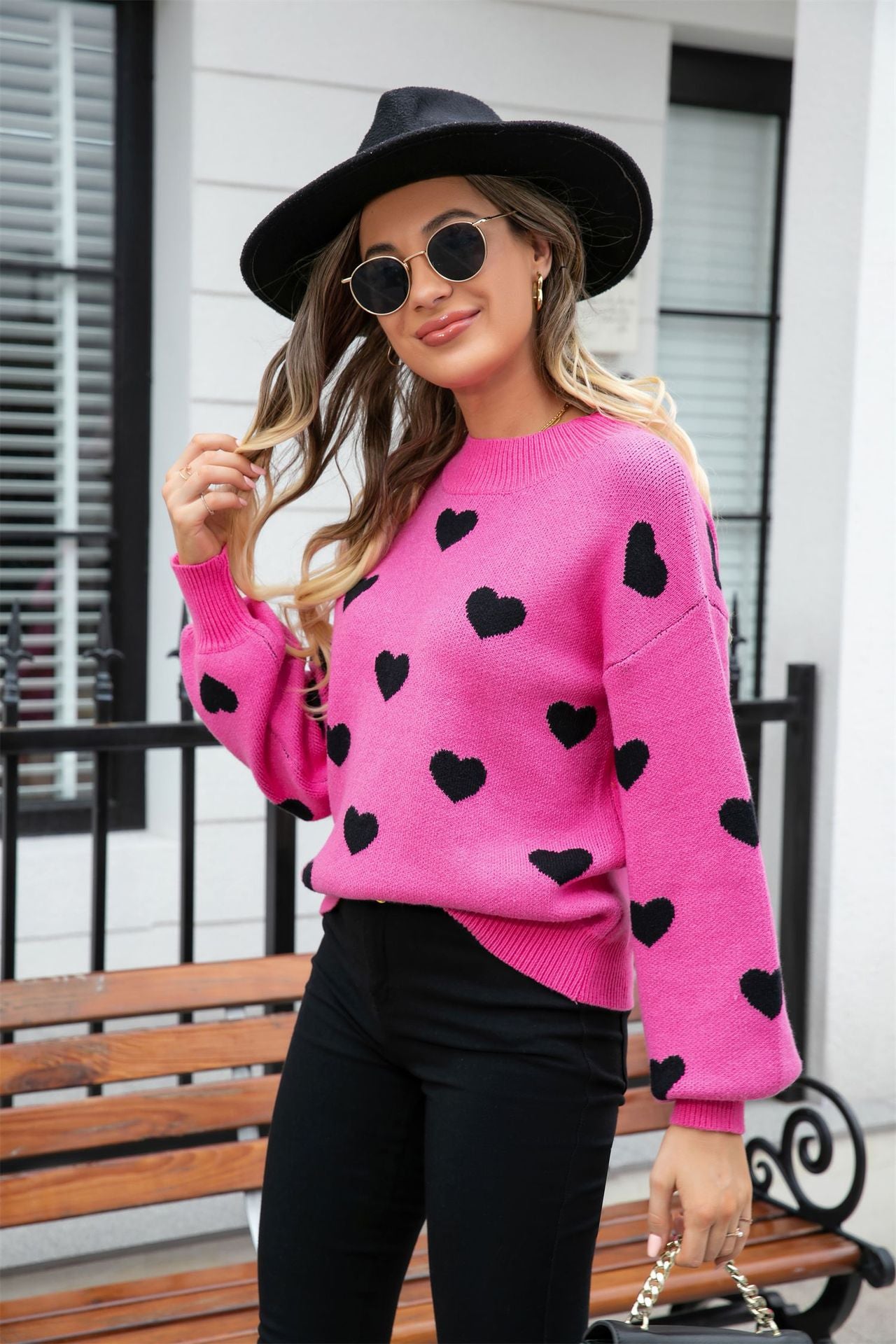 Women's Valentine's Day Sweater Heart Print Knitting Shirt 16