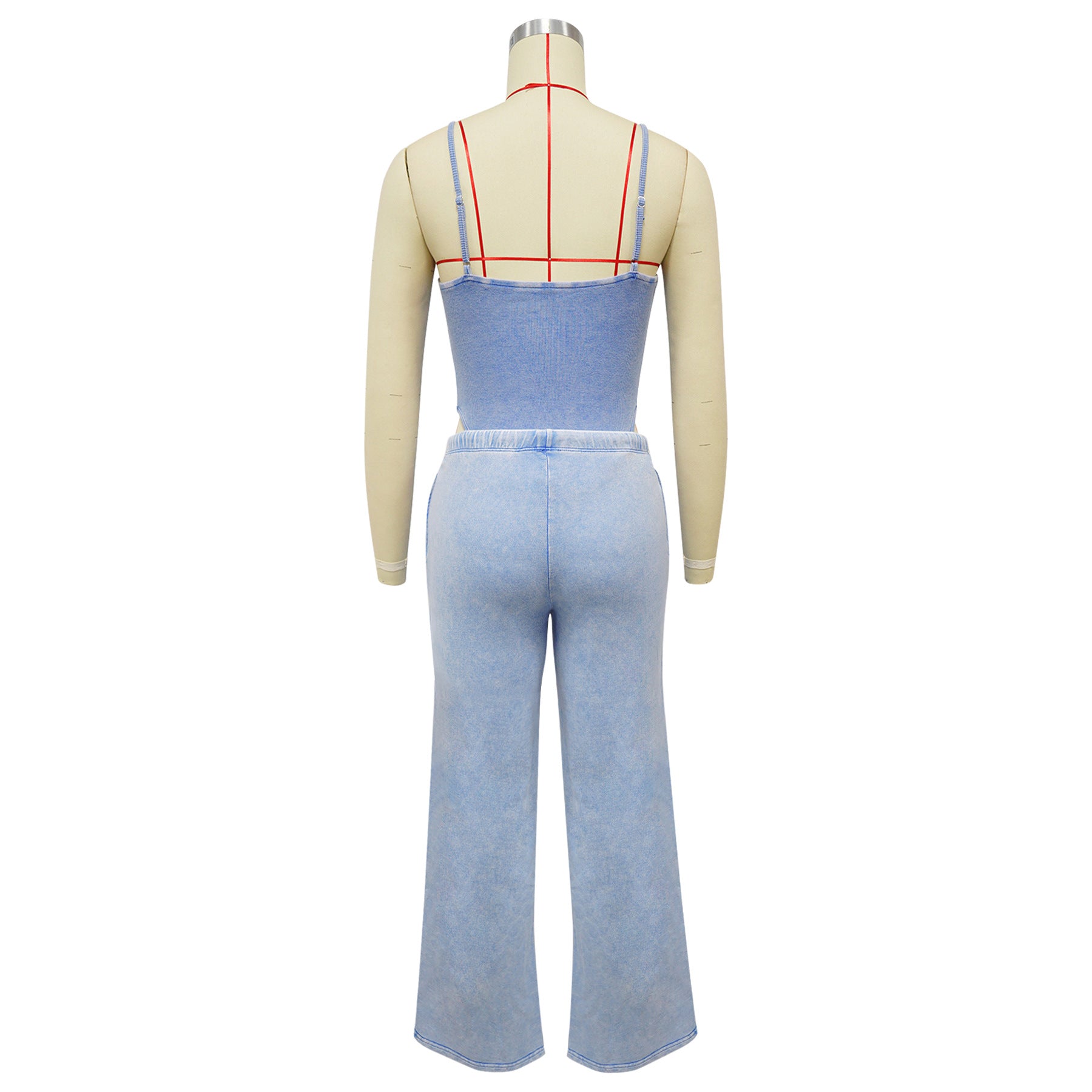 Women Sexy Cotton Washed Strapless Top and Pant Two-Piece Set 33